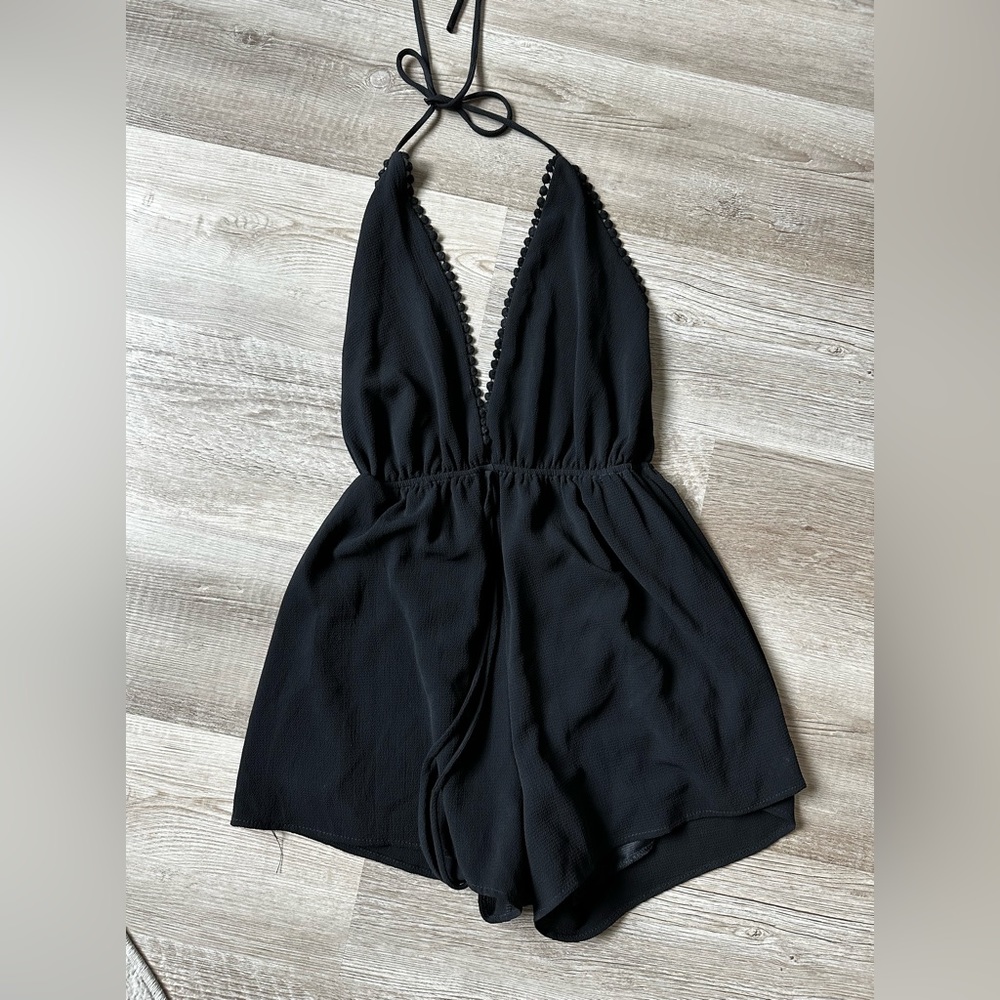 Black Low Cut Romper. Size S